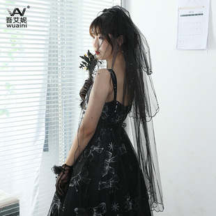 Black Halloween Headdress Lace Short Bridal Veil Vintage Face Cover Wedding Photo White Wedding Veil