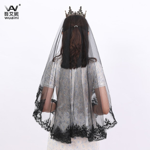 Black Halloween Headdress Lace Short Bridal Veil Vintage Face Cover Wedding Photo White Wedding Veil
