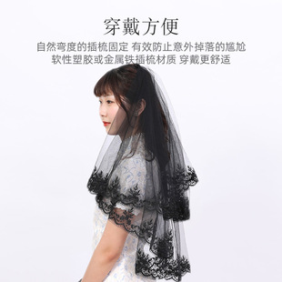 Black Halloween Headdress Lace Short Bridal Veil Vintage Face Cover Wedding Photo White Wedding Veil