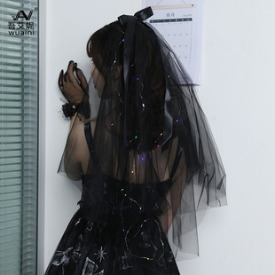 Black Halloween Headdress Lace Short Bridal Veil Vintage Face Cover Wedding Photo White Wedding Veil