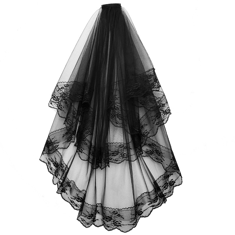 Black Halloween Headdress Lace Short Bridal Veil Vintage Face Cover Wedding Photo White Wedding Veil