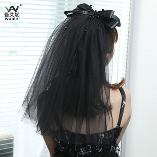 Black Halloween Headdress Lace Short Bridal Veil Vintage Face Cover Wedding Photo White Wedding Veil