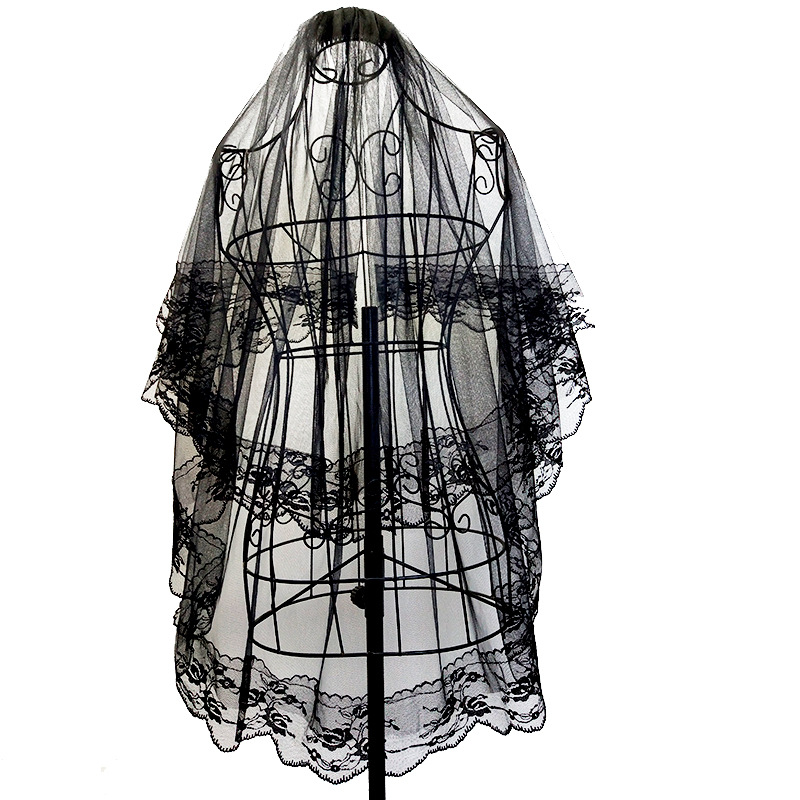 Black Halloween Headdress Lace Short Bridal Veil Vintage Face Cover Wedding Photo White Wedding Veil