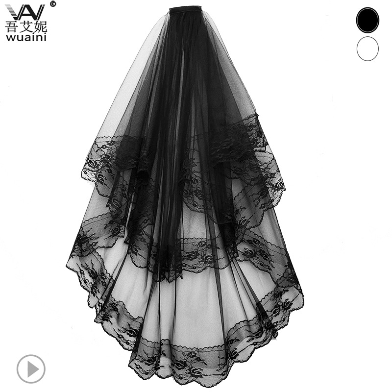 Black Halloween Headdress Lace Short Bridal Veil Vintage Face Cover Wedding Photo White Wedding Veil