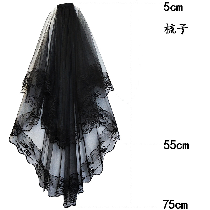 Black Halloween Headdress Lace Short Bridal Veil Vintage Face Cover Wedding Photo White Wedding Veil
