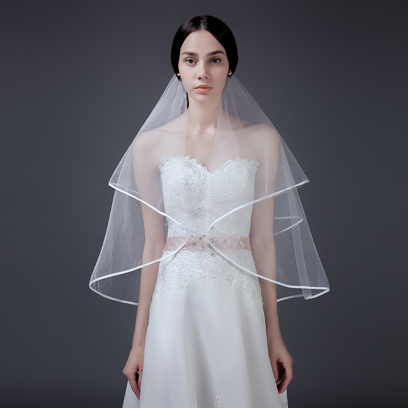 Boutique Veil Wedding Dress Accessories Bridal Wedding Dress DoubleLayer Ribbon Edging Folding New Veil Boutique Veil Wedding Dress Accessories Bridal Wedding Dress DoubleLayer Ribbon Edging Folding New Veil