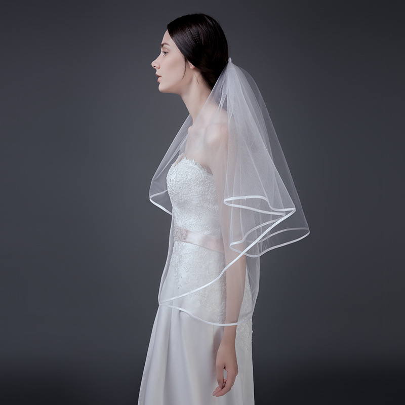 Boutique Veil Wedding Dress Accessories Bridal Wedding Dress DoubleLayer Ribbon Edging Folding New Veil