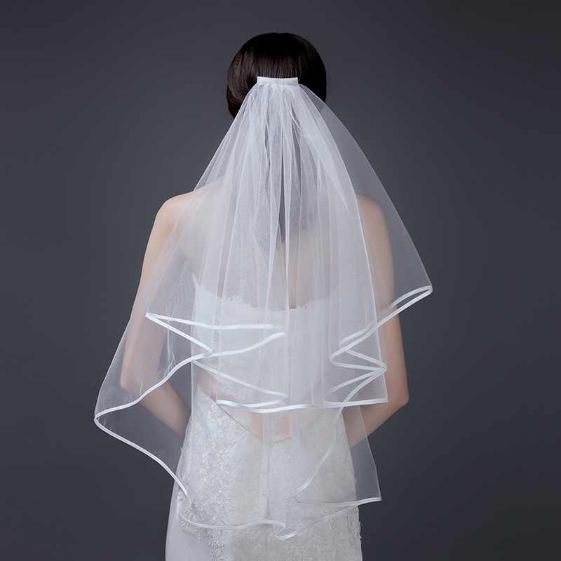 Boutique Veil Wedding Dress Accessories Bridal Wedding Dress DoubleLayer Ribbon Edging Folding New Veil Boutique Veil Wedding Dress Accessories Bridal Wedding Dress DoubleLayer Ribbon Edging Folding New Veil