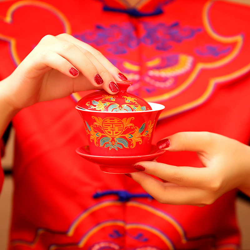 Marriage bowl chopsticks set meal newlyweds to worship teacup bowl wedding wedding wholesale wedding supplies