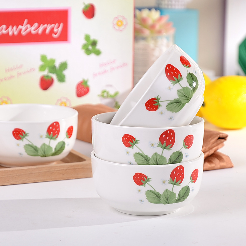 cartoon calf eat rice bowl strawberry ceramic bowl tableware business will sell chopsticks set wedding with hand gifts cartoon calf eat rice bowl strawberry ceramic bowl tableware business will sell chopsticks set wedding with hand gifts