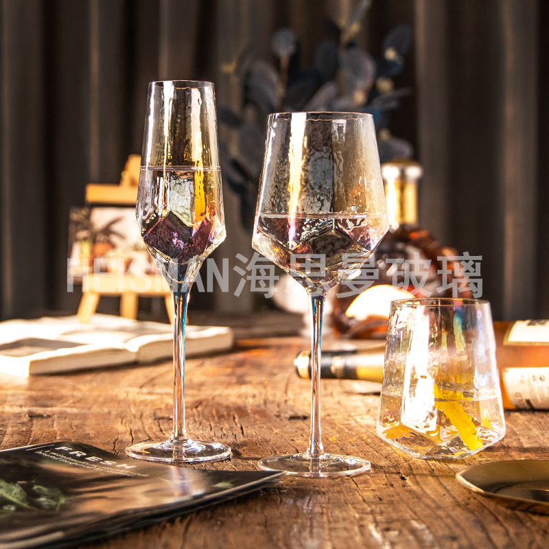 Light Luxury Diamond Hammered Goblet Lead-Free Crystal Red Wine Glass Ins Colorful Champagne Glass Water Ripple Wine Glass Wholesale Light Luxury Diamond Hammered Goblet Lead-Free Crystal Red Wine Glass Ins Colorful Champagne Glass Water Ripple Wine Glass Wholesale