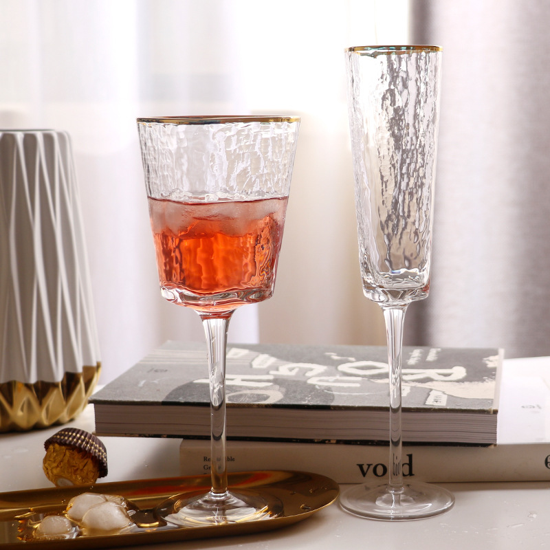Creative Hammer Golden Edge Crystal Wineglass Champagne Glass European Goblet Wine Glass Red Wine Glass