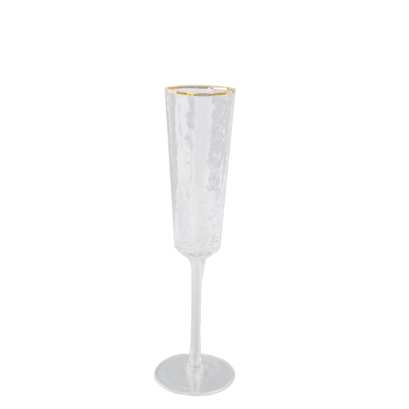Creative Household Glass Japanese Style Hammer Pattern Gold Rim Juice Cup Cold Drink Cup Transparent High Temperature Resistant Champagne Glass