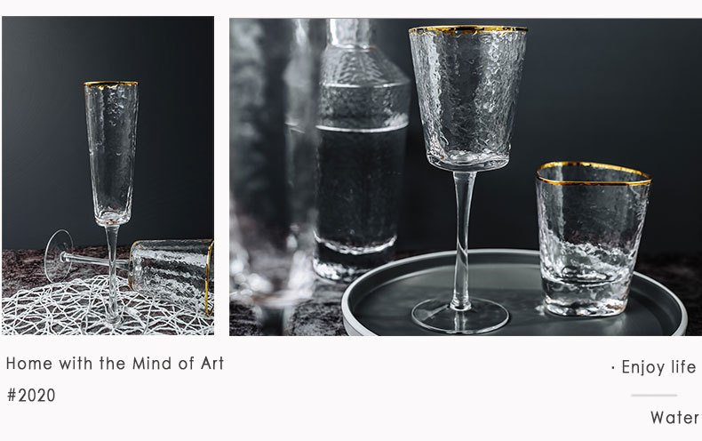 Creative Household Glass Japanese Style Hammer Pattern Gold Rim Juice Cup Cold Drink Cup Transparent High Temperature Resistant Champagne Glass Creative Household Glass Japanese Style Hammer Pattern Gold Rim Juice Cup Cold Drink Cup Transparent High Temperature Resistant Champagne Glass