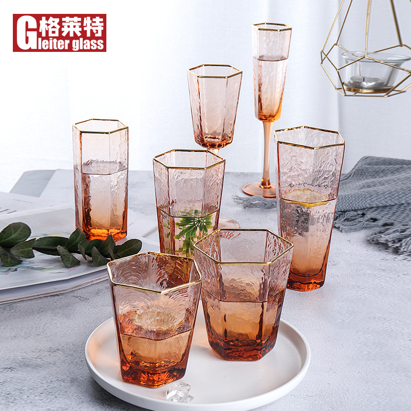 Light Luxury Phnom Penh Hammered Champagne Glass Household Creative Fashion Hexagonal Glass Juice Cold Drink Wine Glass