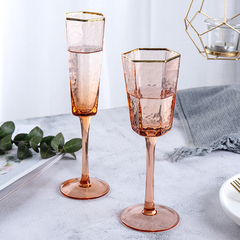 Light Luxury Phnom Penh Hammered Champagne Glass Household Creative Fashion Hexagonal Glass Juice Cold Drink Wine Glass