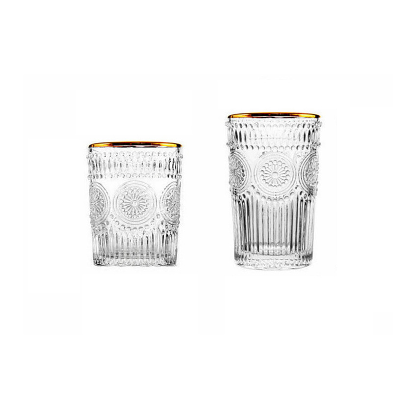 European Ins Vintage Embossed Phnom Penh Glass Taiyanghua Glass Household Juice Milk Drink Glass Champagne Glass