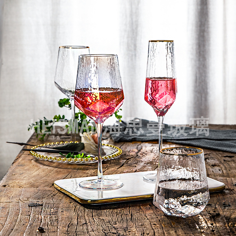 Light Luxury Diamond Hammered Goblet Lead-Free Crystal Red Wine Glass Ins Colorful Champagne Glass Water Ripple Wine Glass Wholesale Light Luxury Diamond Hammered Goblet Lead-Free Crystal Red Wine Glass Ins Colorful Champagne Glass Water Ripple Wine Glass Wholesale