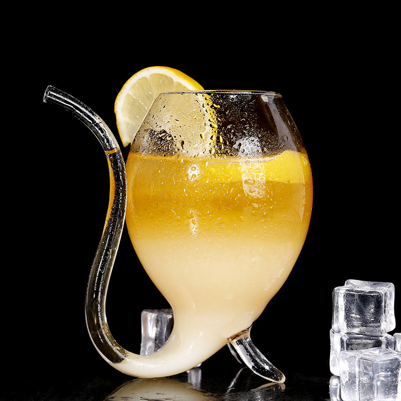 Glass Personalized Creative with Feet Cocktail Glass Crystal Straw Champagne Glass High Straw Juice Glass Water Cup