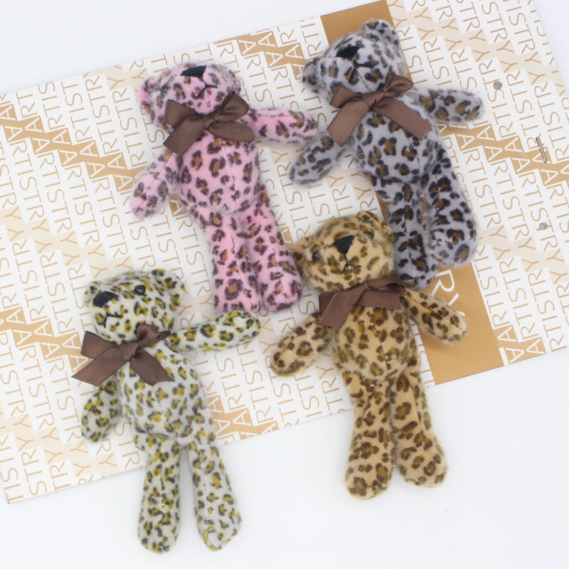 Creative Leopard Bow Tie Teddy Bear Doll DIY Keychain Handbag Pendant Wedding Promotion Gift Plush Toy