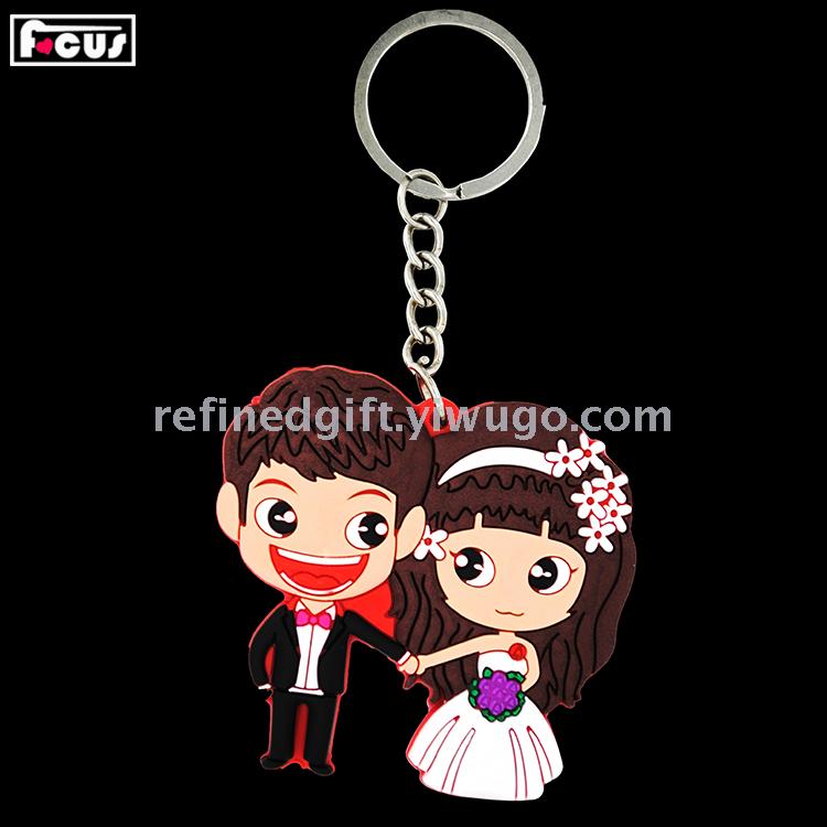 PVC Hot Silicone Environmental Protection Double-Sided Wedding Celebration Gift Keychain Soft Glue Epoxy Keychain Factory