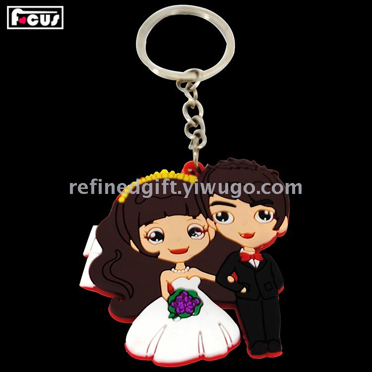 PVC Hot Silicone Environmental Protection Double-Sided Wedding Celebration Gift Keychain Soft Glue Epoxy Keychain Factory