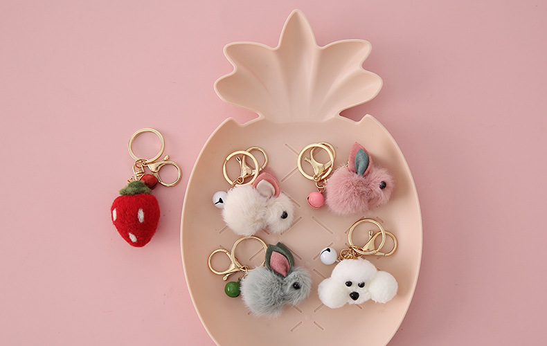 Wedding Keychain Teddy Automobile Hanging Ornament Ornament Key Chain Rabbit Wool Felt Creative Gift