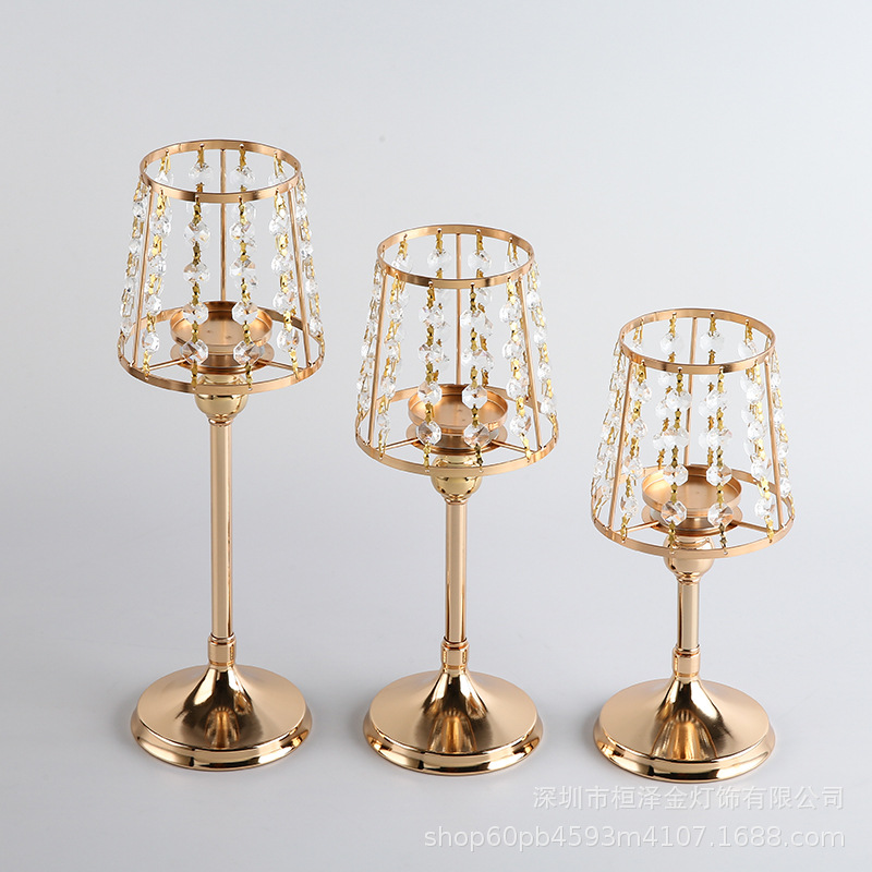 Table Western Romantic Candlelight Dinner Three-Piece Set Decoration Wedding Electroplating Decoration Glow Candle