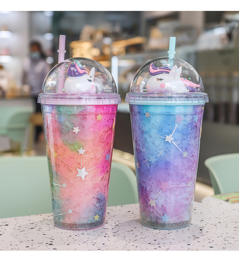 Korean Cartoon Cute Colorful Unicorn Ice Cup Men and Women Creativity Student Plastic Drinking Straw Female Gift Cup Korean Cartoon Cute Colorful Unicorn Ice Cup Men and Women Creativity Student Plastic Drinking Straw Female Gift Cup