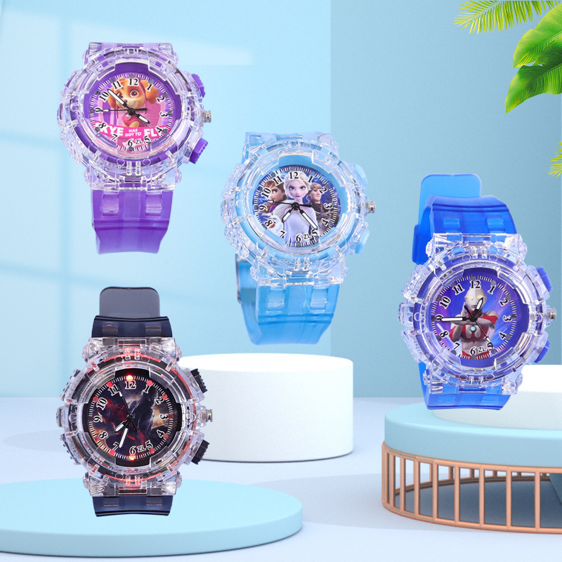 Factory in Stock Ice Princess Colorful Light Watch Fashion Creative Children&#039;s Watch Ultraman Luminous Watch