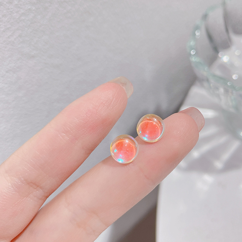 Japanese Resin Silver Needle Colorful Ice Cube Women&#039;s Single Pair Earrings Simple Colorful Ins Style Sweet Aurora Combination Earrings