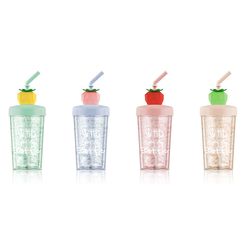 Aikesi Colorful Fruit Ice Cup Creative Rotational Straw Drink Cup Student Summer Cool Gel Plastic Cup