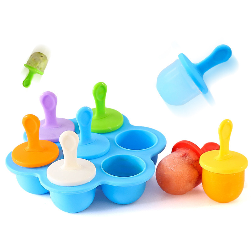 7 Holes Silicone Popsicle Mold Colorful Ice Sucker Supplementary Food Box Homemade Popsicle DIY Ice Cream Ice Tray