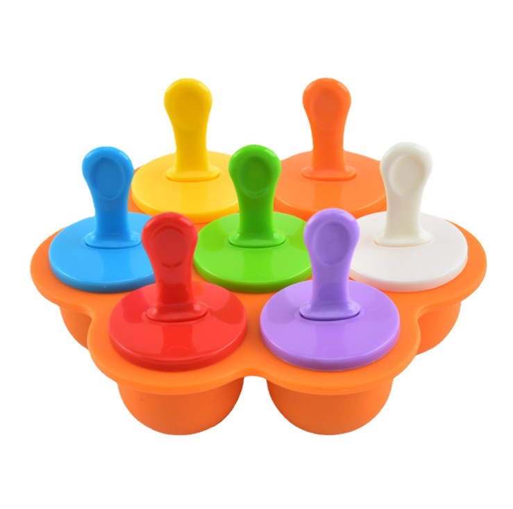 7 Holes Silicone Popsicle Mold Colorful Ice Sucker Supplementary Food Box Homemade Popsicle DIY Ice Cream Ice Tray