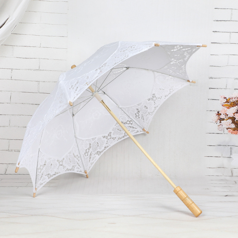 Lace Umbrella Wooden Handle Hollow Lace Lace Umbrella Floret Umbrella Photography Props Umbrella Wedding Supplies Whole