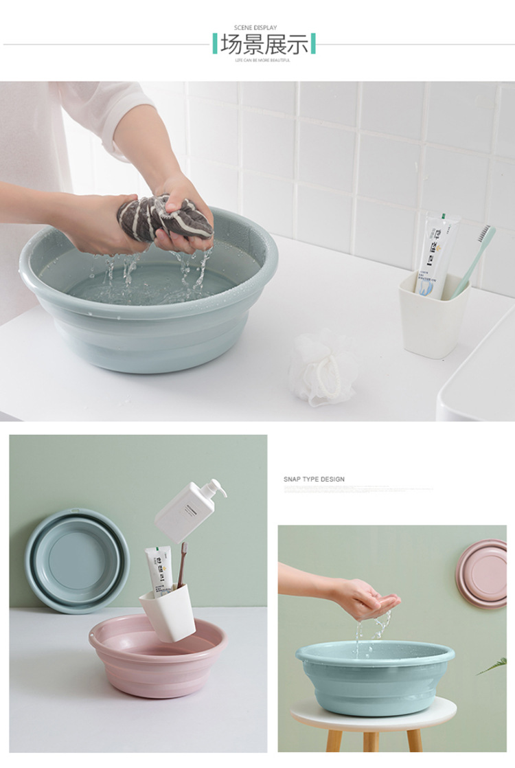 Folding washbasin Outdoor portable plastic basin thickened and raised Washbasin hanging for storage folding washbasin