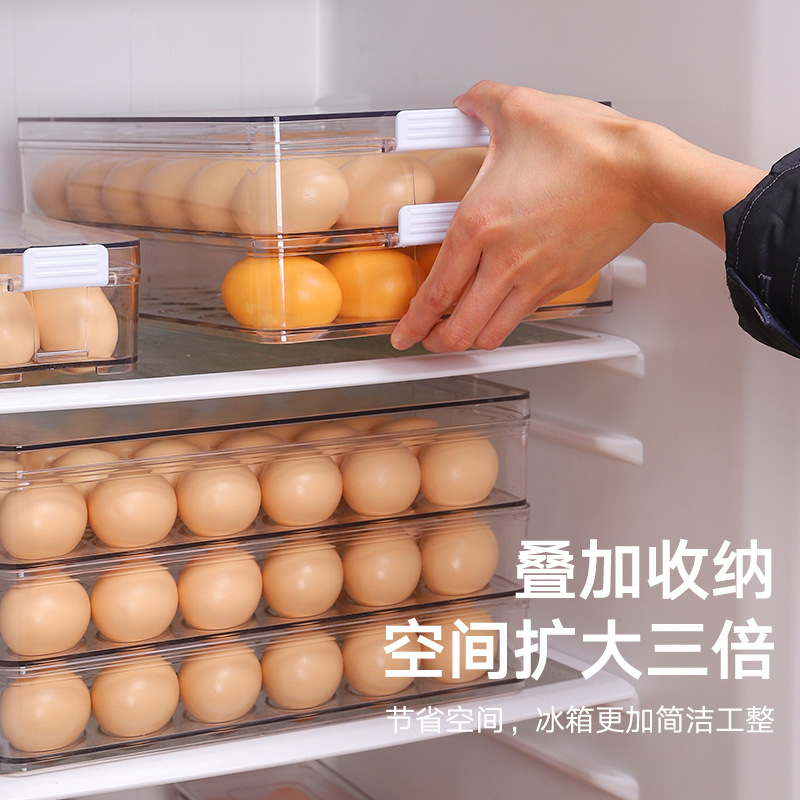 New Segmented with Lid Egg Storage Box Pet Material Food Storage Box Refrigerator Multi-Layer Stacked Storage Rack