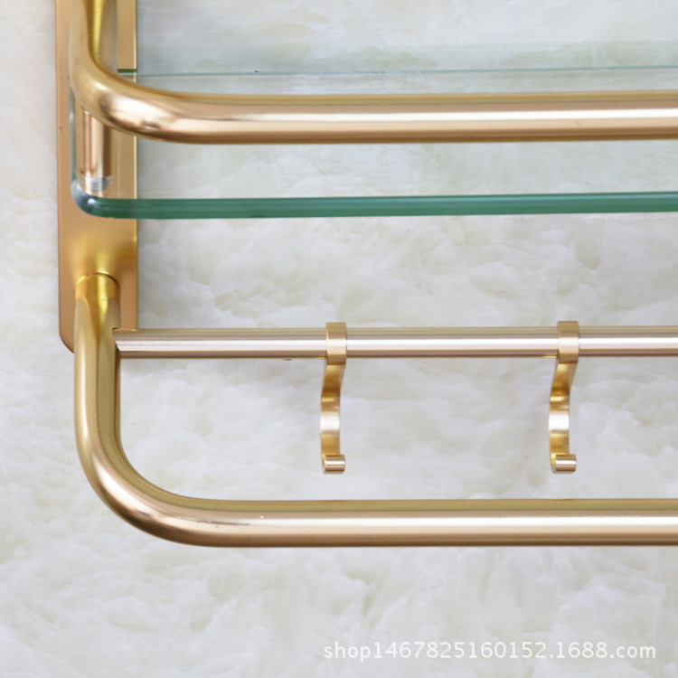 Bath Towel Rack Alumimum Vintage Towel Rack Storage Rack Luxury Gold Glass Bathroom Double-Layer Storage Rack