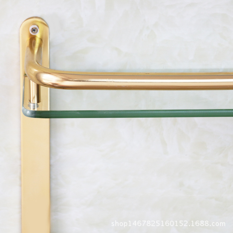 Bath Towel Rack Alumimum Vintage Towel Rack Storage Rack Luxury Gold Glass Bathroom Double-Layer Storage Rack