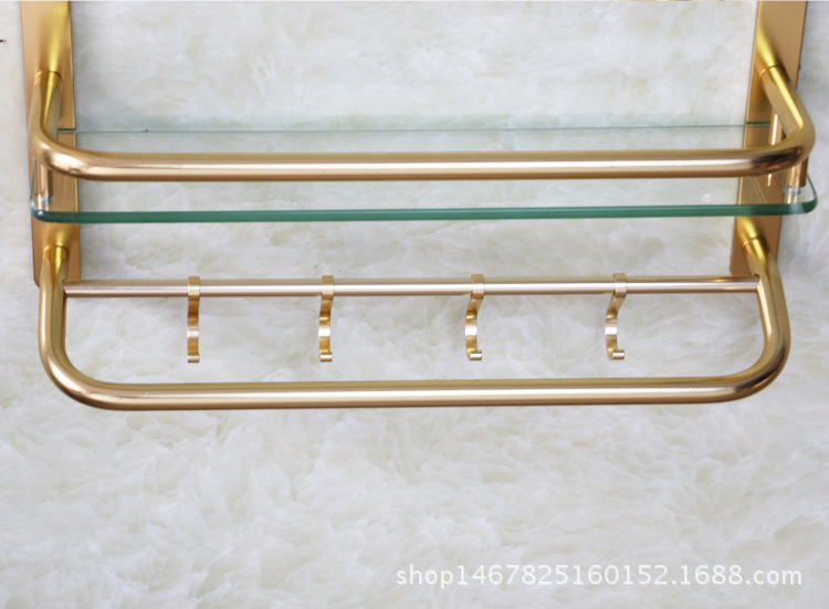 Bath Towel Rack Alumimum Vintage Towel Rack Storage Rack Luxury Gold Glass Bathroom Double-Layer Storage Rack