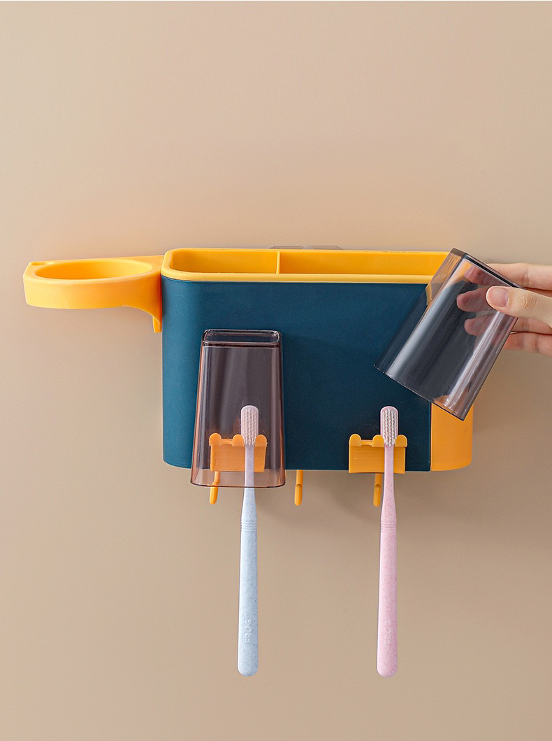 Toothbrush Hair Dryer Rack Punch-Free Bathroom Wall-Mounted Household Mouthwash Cup Rack Brushing Storage Rack Toothbrush Hair Dryer Rack Punch-Free Bathroom Wall-Mounted Household Mouthwash Cup Rack Brushing Storage Rack