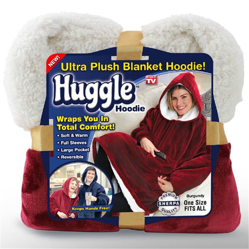 TV Popular Huggle Hoodie Lazy Pullover Fleece Hooded TV Blanket Outdoor Cold-Proof Warm Nightgown