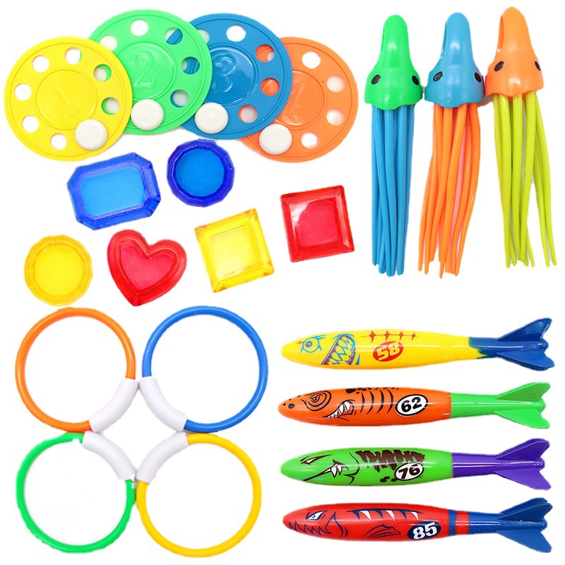Diving Toys Children&#039;s Swimming Pool Treasure Hunting Diving Torpedo Water Ring Diamond Water Playing Set Toys
