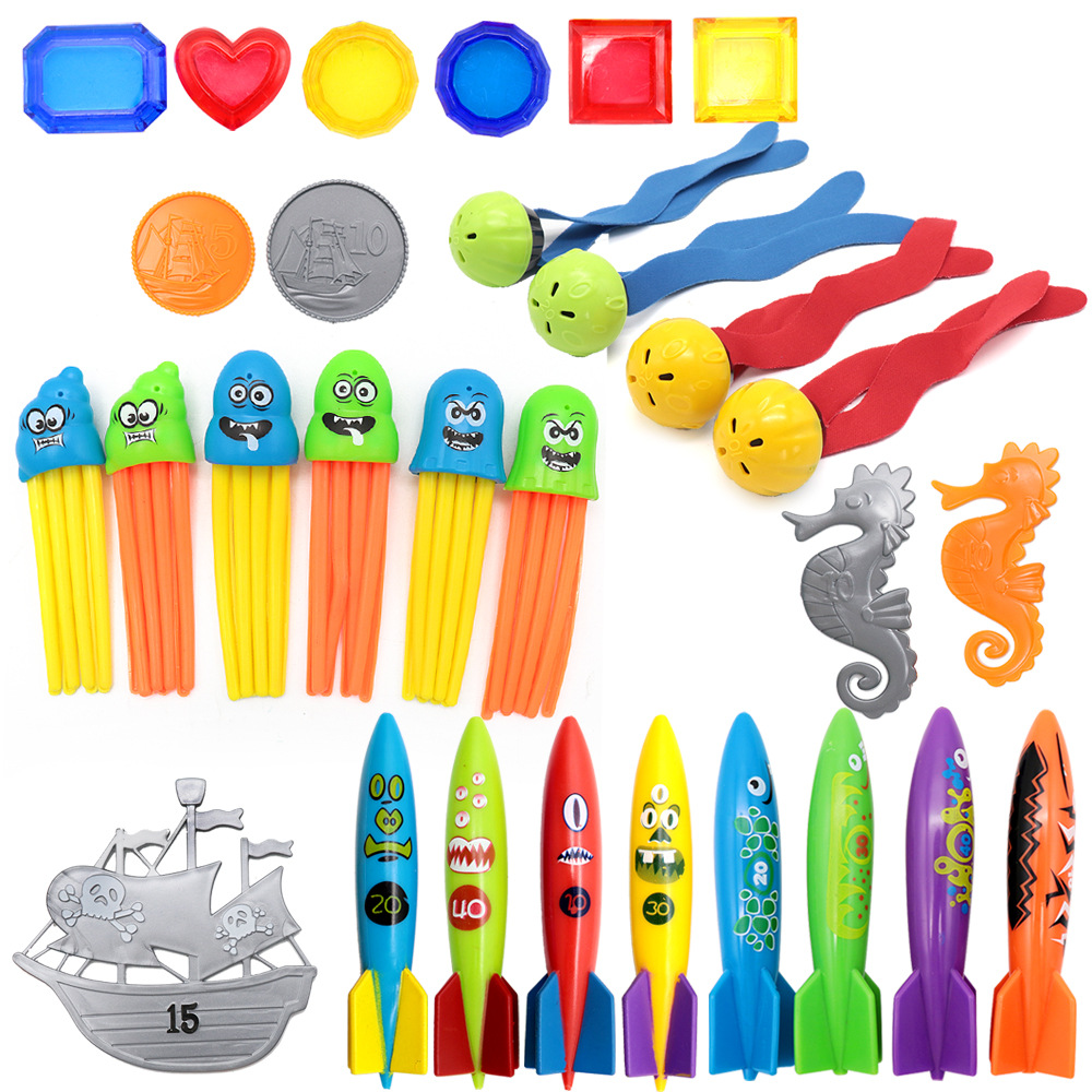 CrossBorder Water Diving Toys Children's Swimming Pool Treasure Hunting Diving Torpedo Water Ring Diamond Set Toys