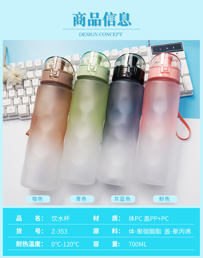 Outdoor Sports Cup Large Capacity Plastic Cup Creative Portable Sports Kettle Fashion Gradient Cup Wholesale Gift