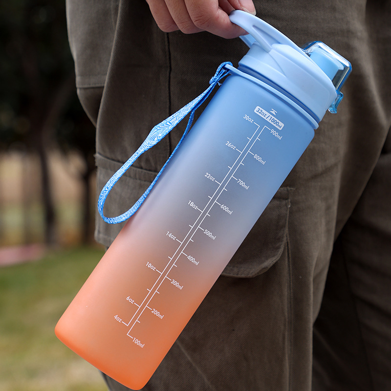 Amazon Summer Large Capacity Plastic Cup Gradient Frosted Sports Cup Female Male Cup Student Portable Sports Bottle