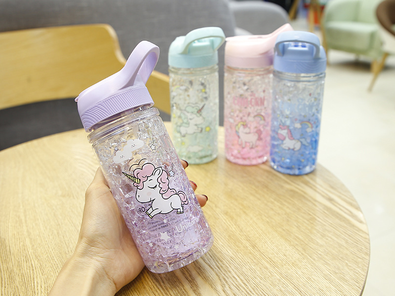 Factory Direct Sales Cartoon Fashion Unicorn Summer Ice Cup Portable Portable Female Student Drinking Cup Sports Cup