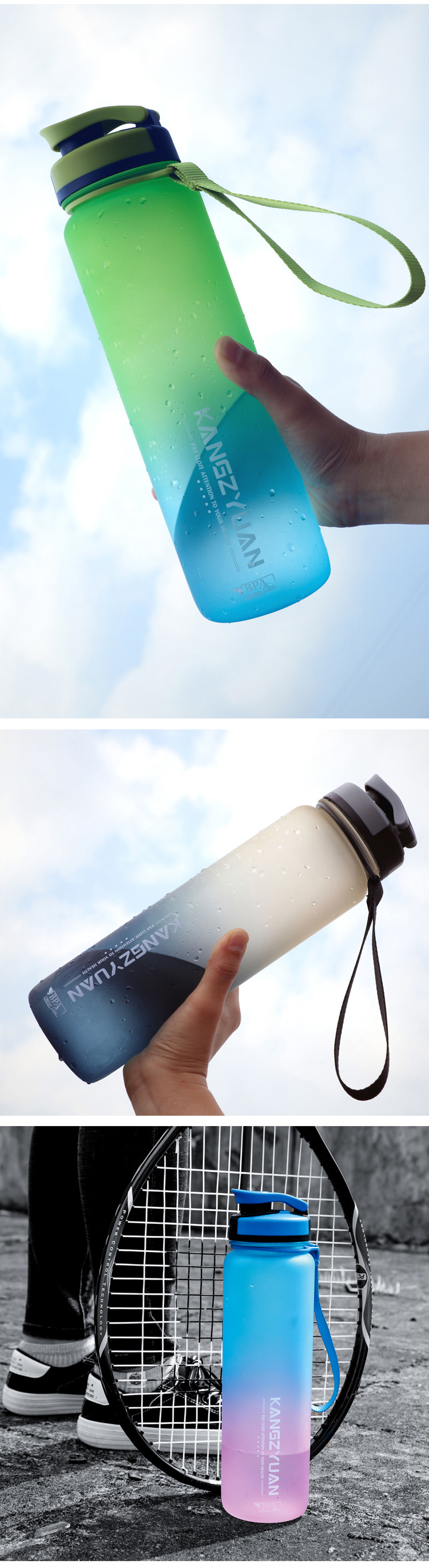 Kang Zhiyuan Outdoor Sports Kettle Large Capacity Outdoor Sports Bottle Frosted Sports Bottle Plastic Cup Sports Cup