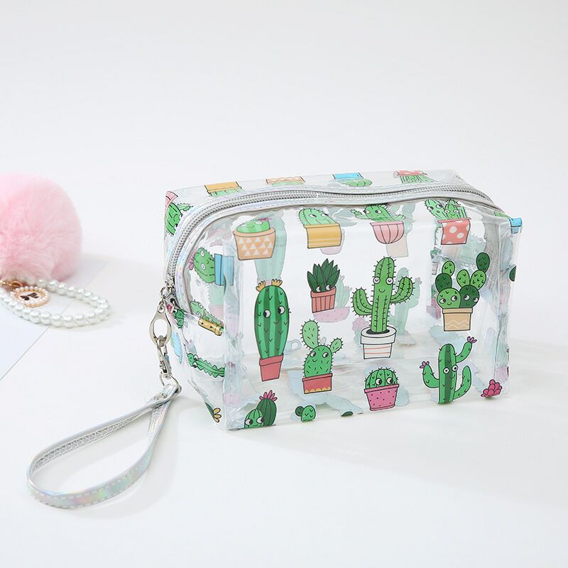 2019 cartoon transparent makeup bag arm-held flamingo transparent wash bag ladies transparent pillow bag