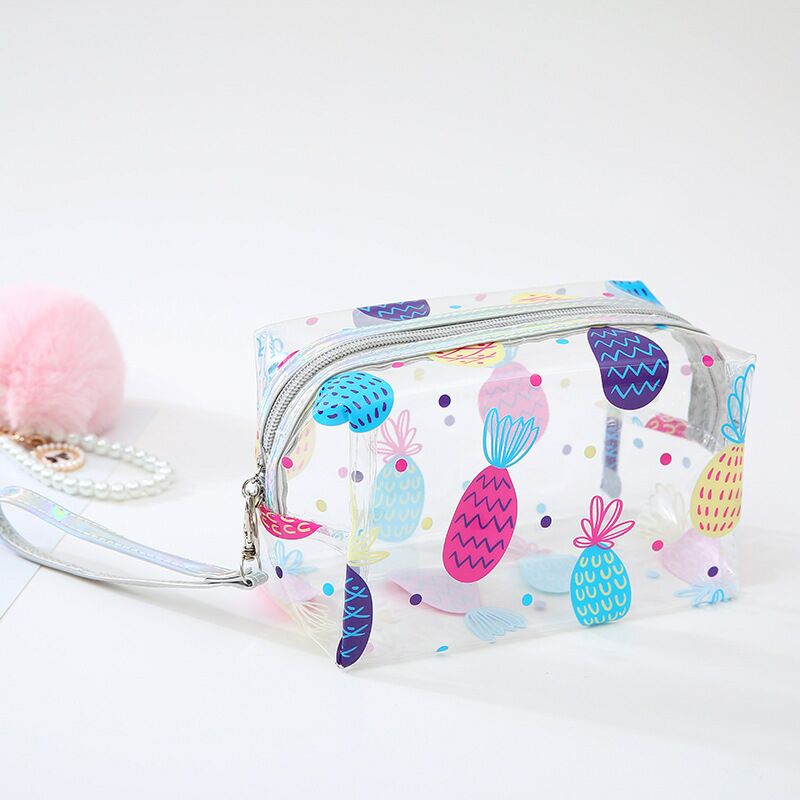 2019 cartoon transparent makeup bag arm-held flamingo transparent wash bag ladies transparent pillow bag